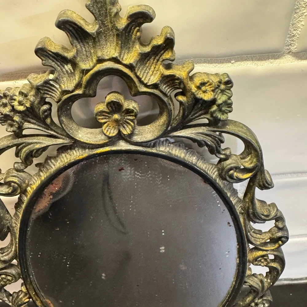 Wall Mirror Small‎ Gold Black Ornate Baroque Floral Scrollwork